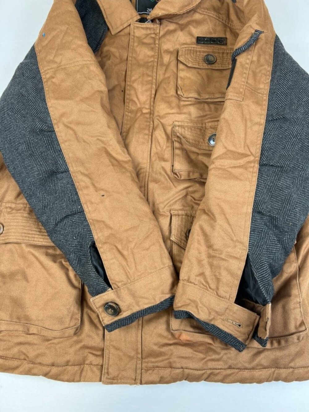 Coogi Men’s 2XL Brown Utility Field Jacket Herringbone Trim Full Zip Heavyweight - Picture 9 of 13